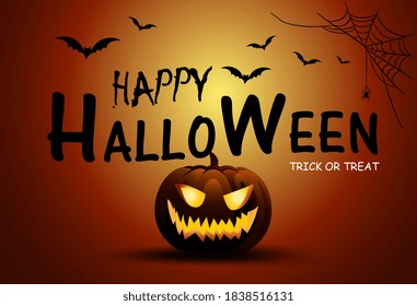 Happy Halloween poster design. jack o lantern with Pumpkins on a black background. A row of creepy pumpkins with carved grimaces smokes in the dark. vector and illustion design.