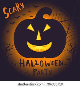 Happy halloween poster design with traditional symbols and hand drawn lettering. Vector illustration can be used for wallpaper, web page, holiday card, invitation and party design.