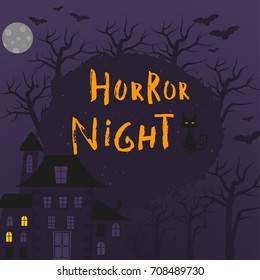 Happy halloween poster design with traditional symbols and hand drawn lettering. Vector illustration can be used for wallpaper, web page, holiday card, invitation and party design.