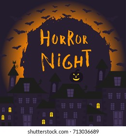 Happy halloween poster design with traditional symbols and hand drawn lettering. Vector illustration can be used for wallpaper, web page, holiday card, invitation and party design.