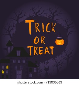 Happy halloween poster design with traditional symbols and hand drawn lettering. Vector illustration can be used for wallpaper, web page, holiday card, invitation and party design. Trick or Treat.