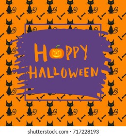 Happy halloween poster design with traditional symbols and hand drawn lettering. Vector illustration can be used for wallpaper, web page, holiday card, invitation and party design.
