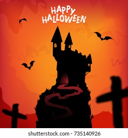 Happy halloween poster design with traditional symbols.