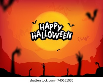 Happy halloween poster design with traditional symbols and hand drawn lettering. Vector illustration can be used for wallpaper, web page, holiday card, invitation and party design.