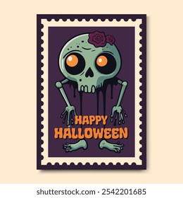 Happy Halloween Poster Flyer Template Spooky Zombie Monster Themed Illustration for promoting Halloween parties, events, haunted attractions, or community gatherings and Halloween celebration.