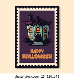 Happy Halloween Poster Flyer Template Spooky Haunted House Themed Illustration for promoting Halloween parties, events, haunted attractions, or community gatherings and Halloween celebration.