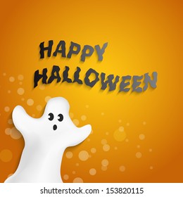 Happy Halloween poster with funny ghost shape