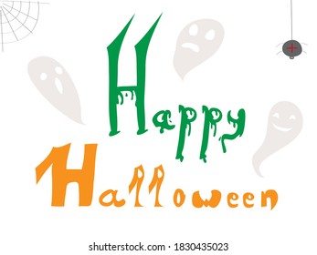 happy halloween poster with ghosts and cobwebs on white background. for printing postcards, clothes, wallpaper. holiday scary background. vector