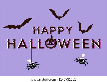 Happy Halloween poster. Glitch color shift font. Vector illustration.