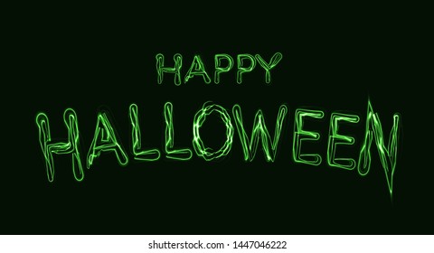 Happy Halloween poster. Green magic lettering for spiritual rituals and the celebration of Halloween day. Vector illustration on black background.