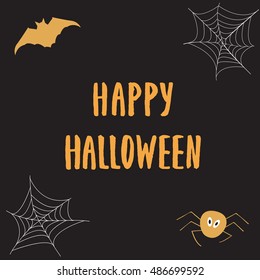 Happy Halloween poster greeting card with modern brush calligraphy hand drawn lettering and holidays elements - web, spider, pumpkin fangs. Halloween postcards, covers, tags, icons set and more.