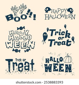 Feliz cartel de Halloween monótono, truco o trato Anuncio, ilustración y Vector.