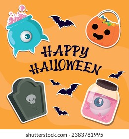 Happy halloween poster Monster Tombstone pumpkin Vector