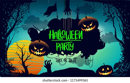 Happy Halloween Poster Night Background Creepy Stock Vector (Royalty ...
