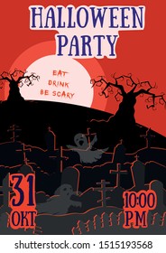 
Happy Halloween poster, night background with creepy ghosts, illustration. vector elements for banner, halloween holiday greeting card