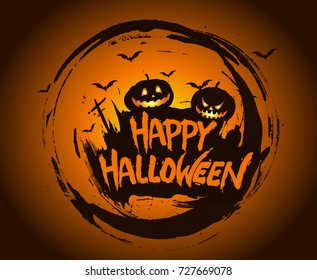 Happy Halloween Poster, night background with creepy pumpkins, illustration. vector elements for banner, greeting card Halloween celebration.