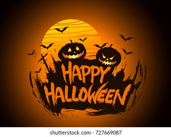 Happy Halloween Poster, night background with creepy pumpkins, illustration. vector elements for banner, greeting card Halloween celebration.