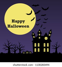 Happy Halloween Poster. Night castle 
silhouette landscape. Vector illustration