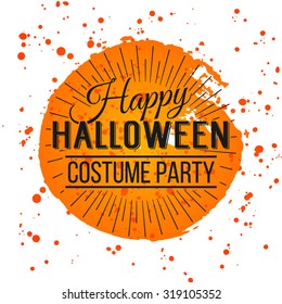 Happy Halloween Poster on bright watercolor background with stains and drops. Vector Illustration of Happy Halloween banner with halloween elements. Bats, spiderweb.
