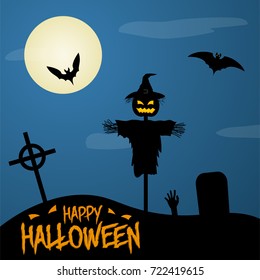 Happy Halloween Poster on Dark Moon Background