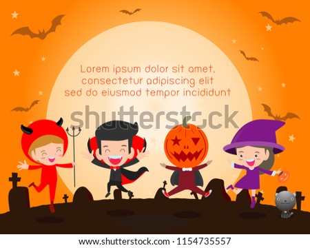 Happy Halloween Poster Party And Theme Design Background Group Of Child In Halloween Costume Jumping Happy Halloween Poster Party And Theme Design Background Group Of Child In Halloween Costume Jumping