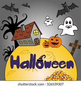 happy halloween poster, postcard, icons, vector, illustrator design