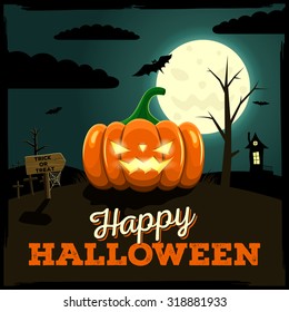 Happy Halloween Poster with pumpkin. Vector illustration.