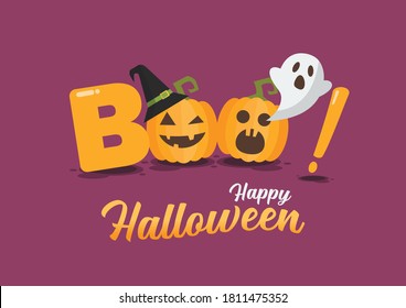 Happy Halloween poster. Halloween Pumpkins is part of Boo word. Vector illustration