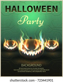 Happy Halloween Poster. Realistic pumpkins.A realistic fire.Vector illustration.