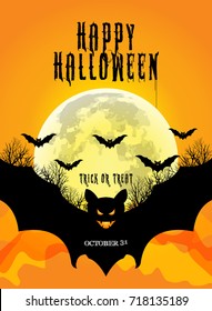 Happy Halloween Poster with scary bat