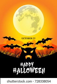 Happy Halloween Poster with scary bat