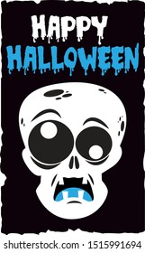 Happy Halloween Poster. Skeleton Skull and Black Background