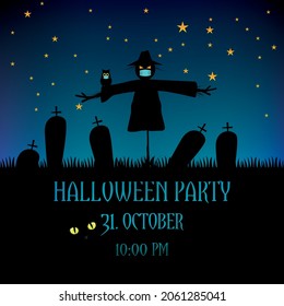 Happy Halloween poster. Skull with medical mask