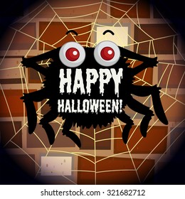 Happy halloween poster with spider web illustration