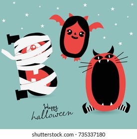 Happy Halloween, poster template. Funny Monster Vector illustration.