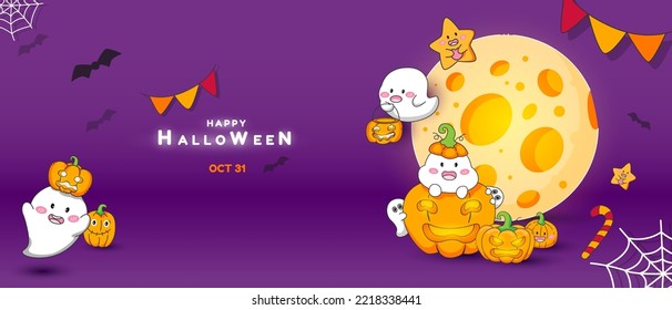 Happy Halloween. Poster template with Halloween pumpkins. vector art and illustration. of Halloween.