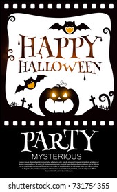 Happy Halloween Poster Template. Spooky Party Flyer with Pumpkin and Bats. Vector illustration
