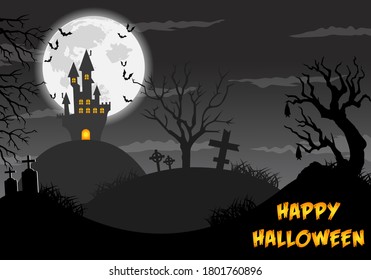 Happy halloween poster, trick or treat card, halloween party background, flyer template with horror elements, halloween vector illustration.