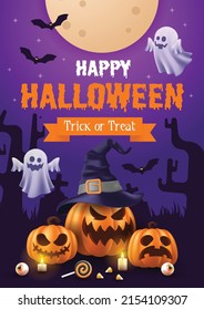 Happy Halloween poster. Halloween vector illustration with halloween pumpkins, and halloween elements.