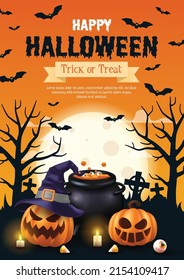 Happy Halloween poster. Halloween vector illustration with halloween pumpkins, and halloween elements.