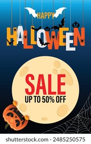 Happy Halloween Poster. Halloween vector illustration with halloween pumpkins, and halloween elements.