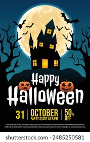 Happy Halloween Poster. Halloween vector illustration with halloween pumpkins, and halloween elements.