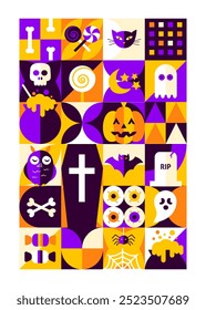 Happy Halloween Poster. Vector Illustration of Flat Style Background. Trick or Treat. Scary Party Concept. Horror Holiday.