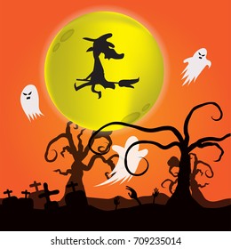 Happy Halloween Poster. Vector illustration.witch, ghost,zombie Come celebrate 