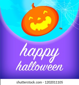 Happy Halloween Poster Vector Pumpkin Spider Webs and Moon Background 