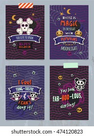 Happy Halloween posters, cards, backgrounds, wallpapers. Scary, cute panda monsters. Trendy typographic decoration for children's party. 