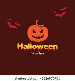 Happy Halloween posters template. Flat vector illustration with pumpkin and bats