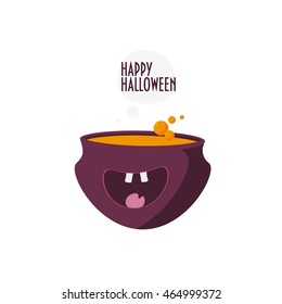 HAPPY HALLOWEEN! Pot with a pumpkin magic brew/potion in. Cauldron for Halloween. Vector illustration of a witches pot/soup bowl. Ready for card design, banner, web, any type advertising. Witch Pot.