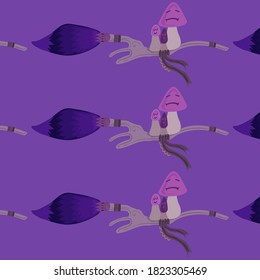 Happy Halloween! I present you a pattern that includes cute witch brooms and magic mushrooms of blue and purple colors.This can be used for decoration,as icons or illustrations for anything.