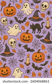 Happy Halloween Print Design Drawn in Vector